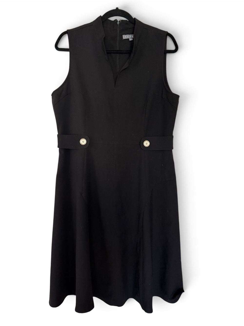 Sharagano Black Sleeveless A-Line Dress with Button Waist Tabs
